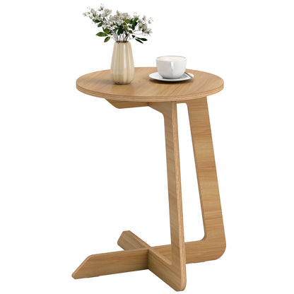 C-Shaped Side Table, Round Accent Table, Quick Assembly, for Small Spaces, Living Room & Bedroom, Natural