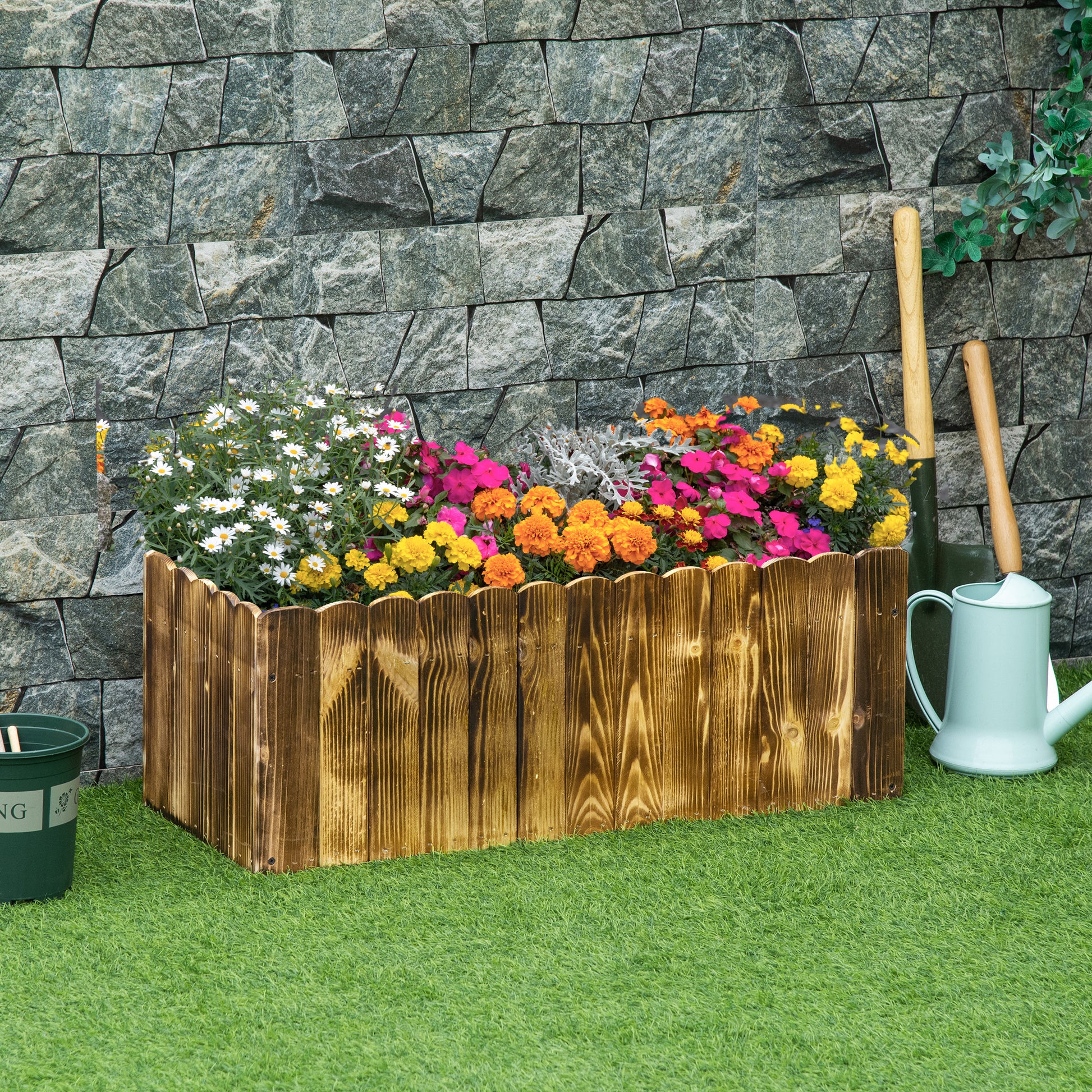 Rectangular Garden Planter Box for Plants and Flowers, Fir Wood Planter for Indoor and Outdoor, 80x33x30 cm, Natural Wood Color