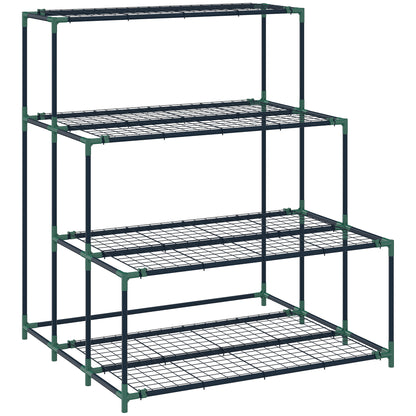 4-Tier Plant Stand, 43.3 in Tall Flower Rack with 24 Clips, Steel Multi-Level Plant Shelf for Garden & Balcony, Dark Green