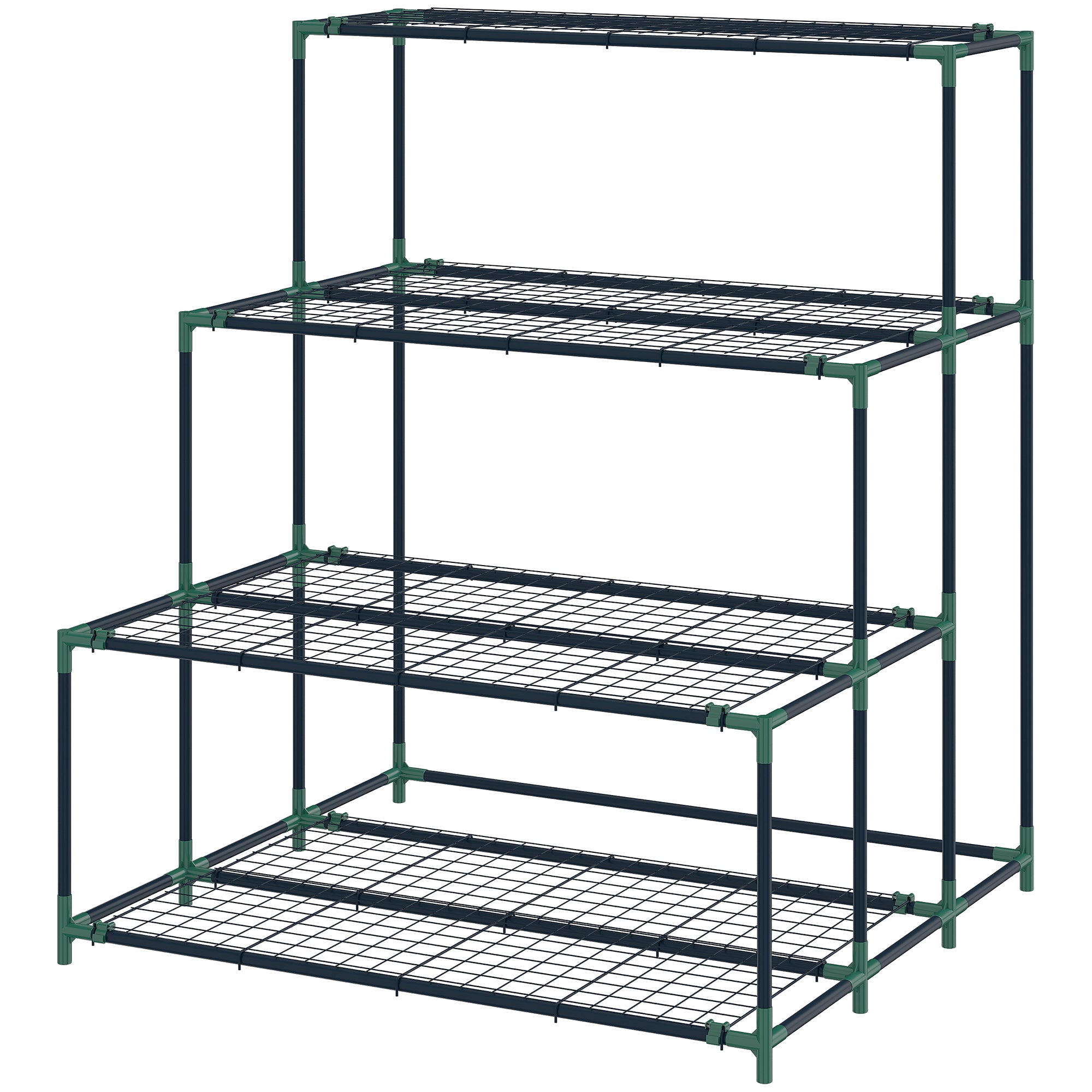 4-Tier Plant Stand, 43.3 in Tall Flower Rack with 24 Clips, Steel Multi-Level Plant Shelf for Garden & Balcony, Dark Green