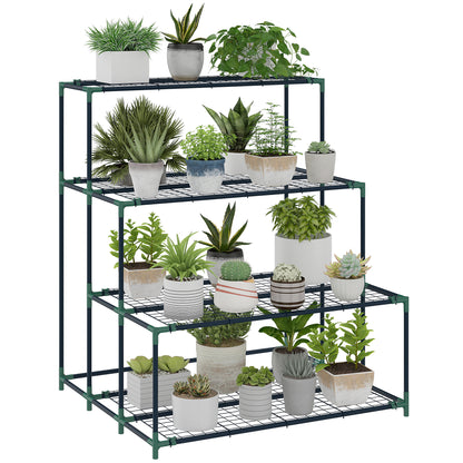 4-Tier Plant Stand, 43.3 in Tall Flower Rack with 24 Clips, Steel Multi-Level Plant Shelf for Garden & Balcony, Dark Green