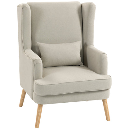 Wing Armchair with Lumbar Pillow — High-Back, Wide Seat, Linen-Look Scandinavian Lounge Chair for Living Room & Bedroom, Beige