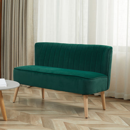 2-Seater Sofa — Compact Velvet-Look Loveseat for Living Room, Bedroom & Small Spaces, Dark Green (46.1 x 22.2 x 30.3 in)