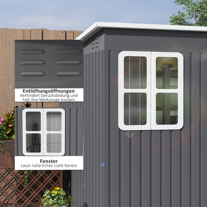 Metal Tool Shed 4.13 m² 260 x 177 x 190 cm Storage Shed with Window Pent Roof Lockable Door Weatherproof Garden House Outdoor Garden Shed Cabinet for Backyard Exterior Dark Gray