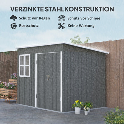 Metal Tool Shed 4.13 m² 260 x 177 x 190 cm Storage Shed with Window Pent Roof Lockable Door Weatherproof Garden House Outdoor Garden Shed Cabinet for Backyard Exterior Dark Gray