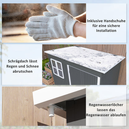 Metal Tool Shed 4.13 m² 260 x 177 x 190 cm Storage Shed with Window Pent Roof Lockable Door Weatherproof Garden House Outdoor Garden Shed Cabinet for Backyard Exterior Dark Gray