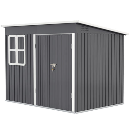 Metal Tool Shed 4.13 m² 260 x 177 x 190 cm Storage Shed with Window Pent Roof Lockable Door Weatherproof Garden House Outdoor Garden Shed Cabinet for Backyard Exterior Dark Gray
