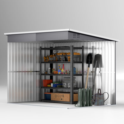 Metal Tool Shed 4.13 m² 260 x 177 x 190 cm Storage Shed with Window Pent Roof Lockable Door Weatherproof Garden House Outdoor Garden Shed Cabinet for Backyard Exterior Dark Gray