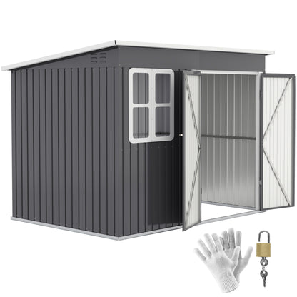 Metal Tool Shed 4.13 m² 260 x 177 x 190 cm Storage Shed with Window Pent Roof Lockable Door Weatherproof Garden House Outdoor Garden Shed Cabinet for Backyard Exterior Dark Gray