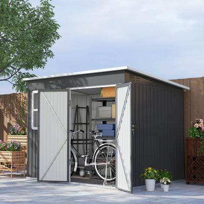 Metal Tool Shed 4.13 m² 260 x 177 x 190 cm Storage Shed with Window Pent Roof Lockable Door Weatherproof Garden House Outdoor Garden Shed Cabinet for Backyard Exterior Dark Gray