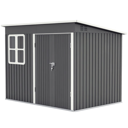 Metal Tool Shed 4.13 m² 260 x 177 x 190 cm Storage Shed with Window Pent Roof Lockable Door Weatherproof Garden House Outdoor Garden Shed Cabinet for Backyard Exterior Dark Gray