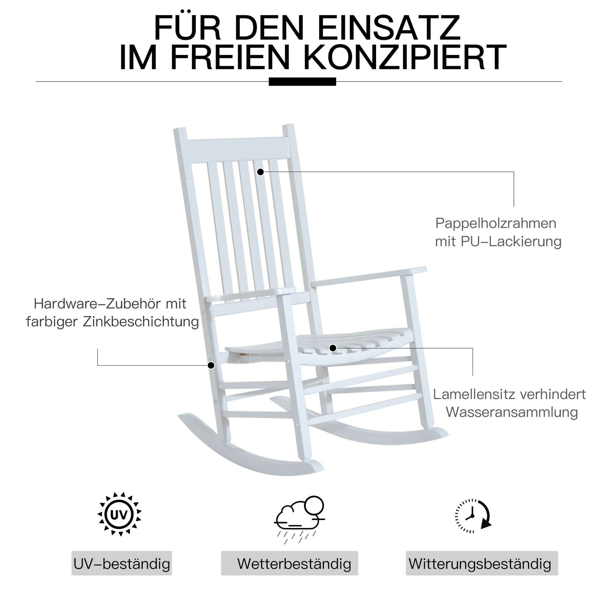 Wooden Rocking Chair with Armrest Swing Chair Relax Chair Garden Chair White 69 x 86 x 115 cm