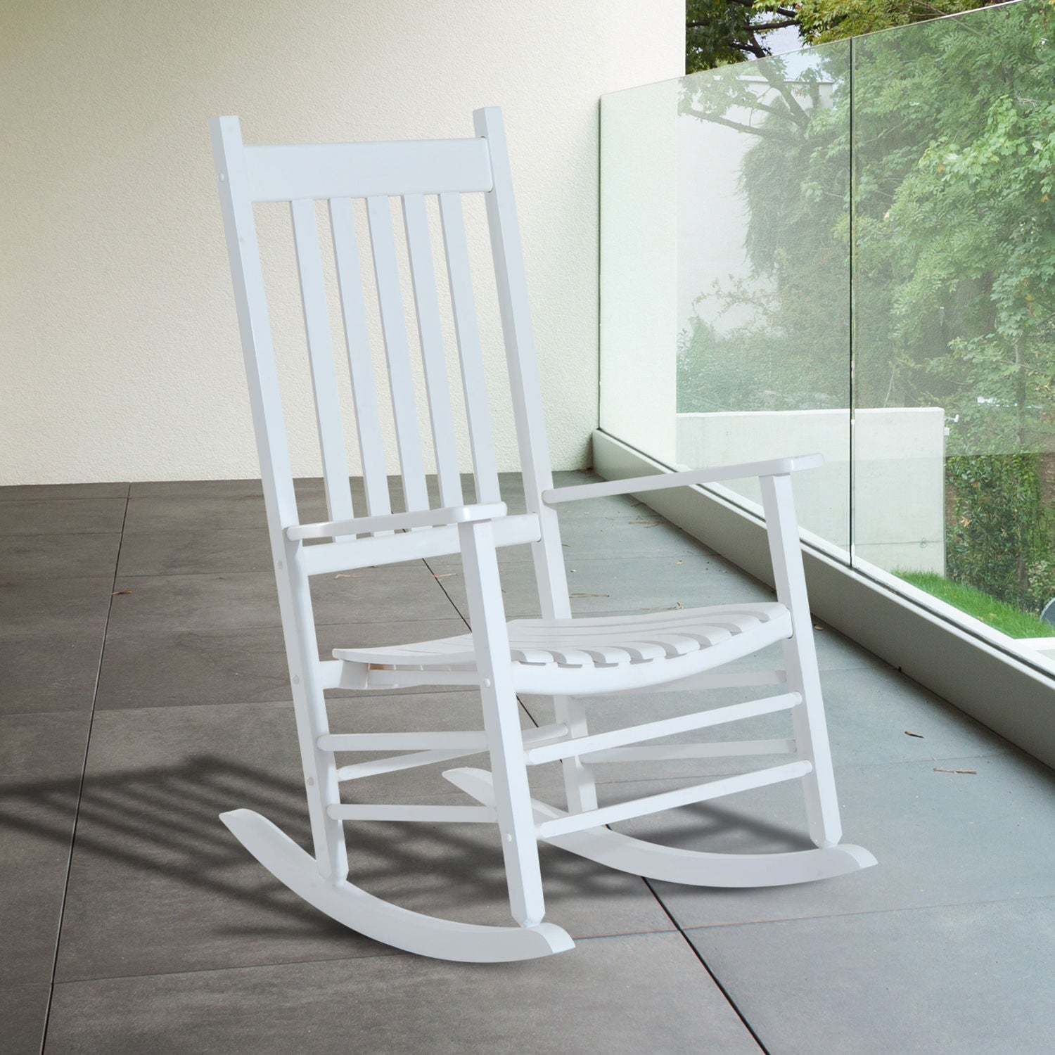 Wooden Rocking Chair with Armrest Swing Chair Relax Chair Garden Chair White 69 x 86 x 115 cm