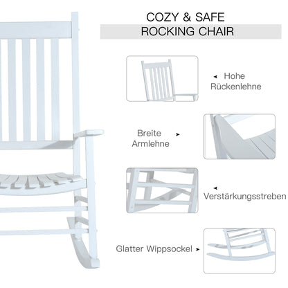 Wooden Rocking Chair with Armrest Swing Chair Relax Chair Garden Chair White 69 x 86 x 115 cm