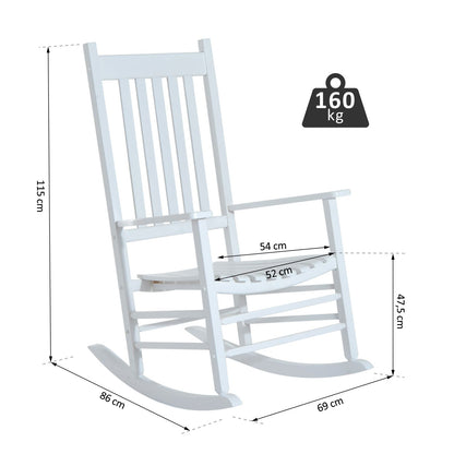 Wooden Rocking Chair with Armrest Swing Chair Relax Chair Garden Chair White 69 x 86 x 115 cm