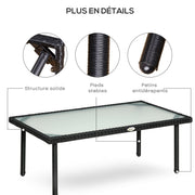Garden Coffee Table 5mm Tempered Glass Top Synthetic Resin Wicker Imitation Rattan Black