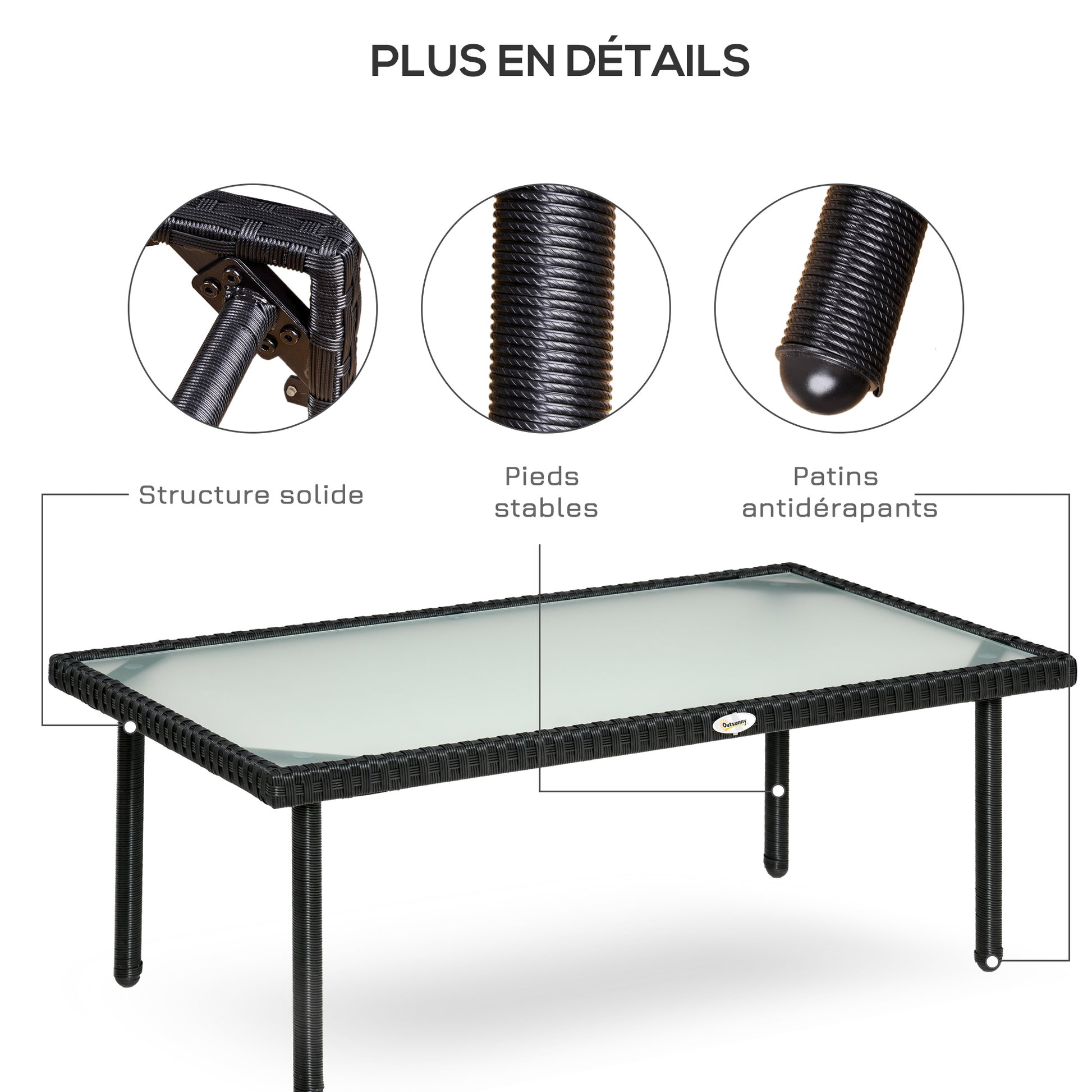 Garden Coffee Table 5mm Tempered Glass Top Synthetic Resin Wicker Imitation Rattan Black