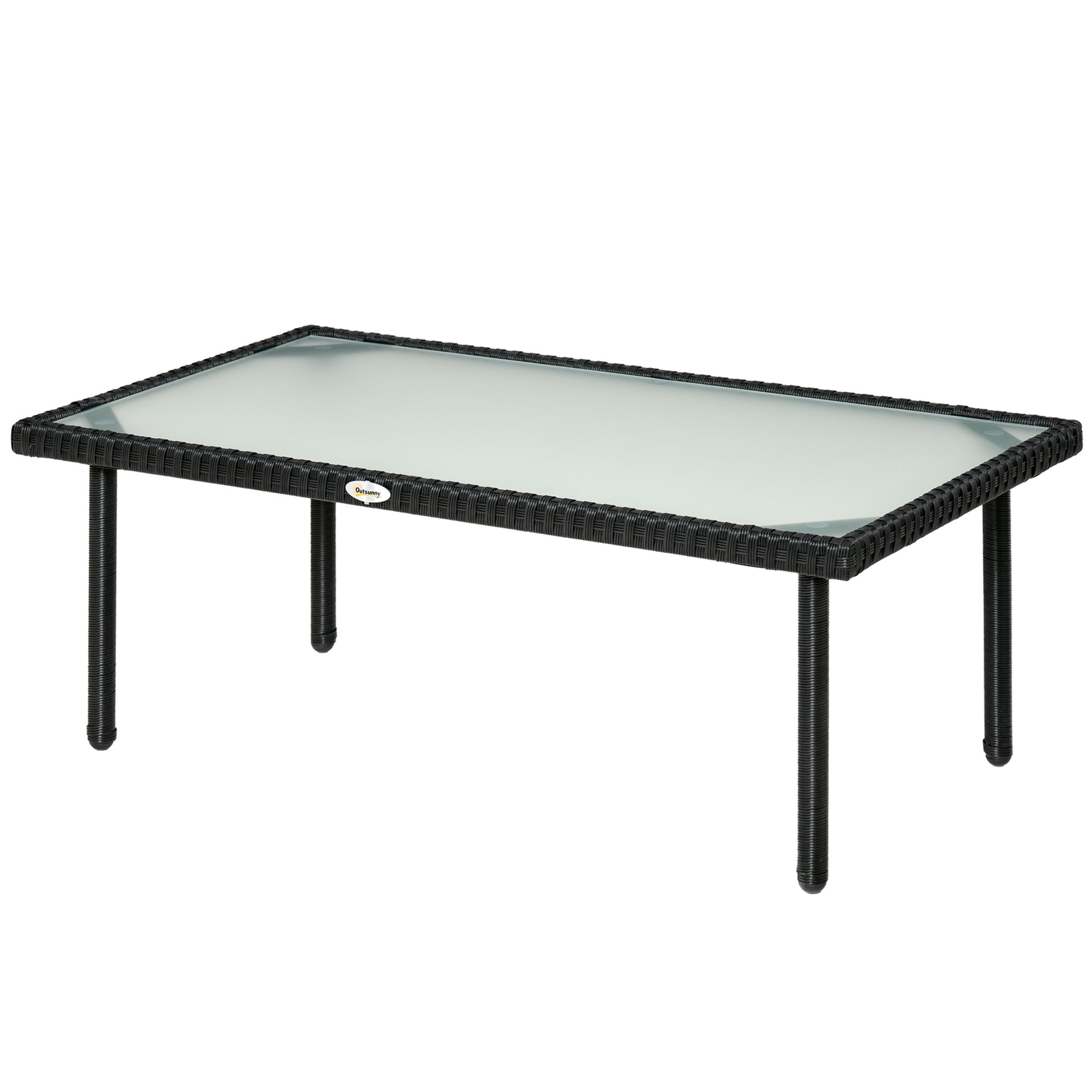 Garden Coffee Table 5mm Tempered Glass Top Synthetic Resin Wicker Imitation Rattan Black