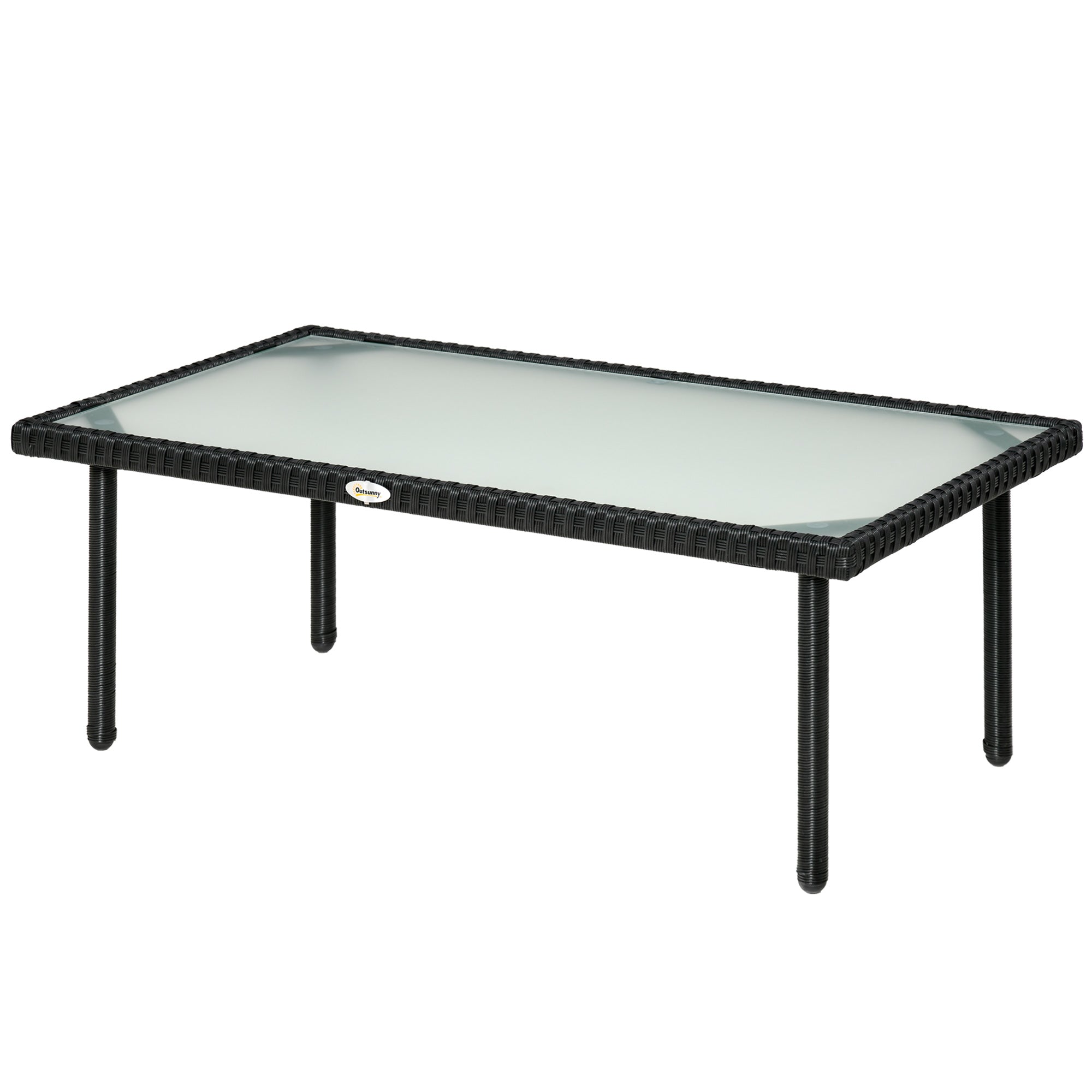 Garden Coffee Table 5mm Tempered Glass Top Synthetic Resin Wicker Imitation Rattan Black