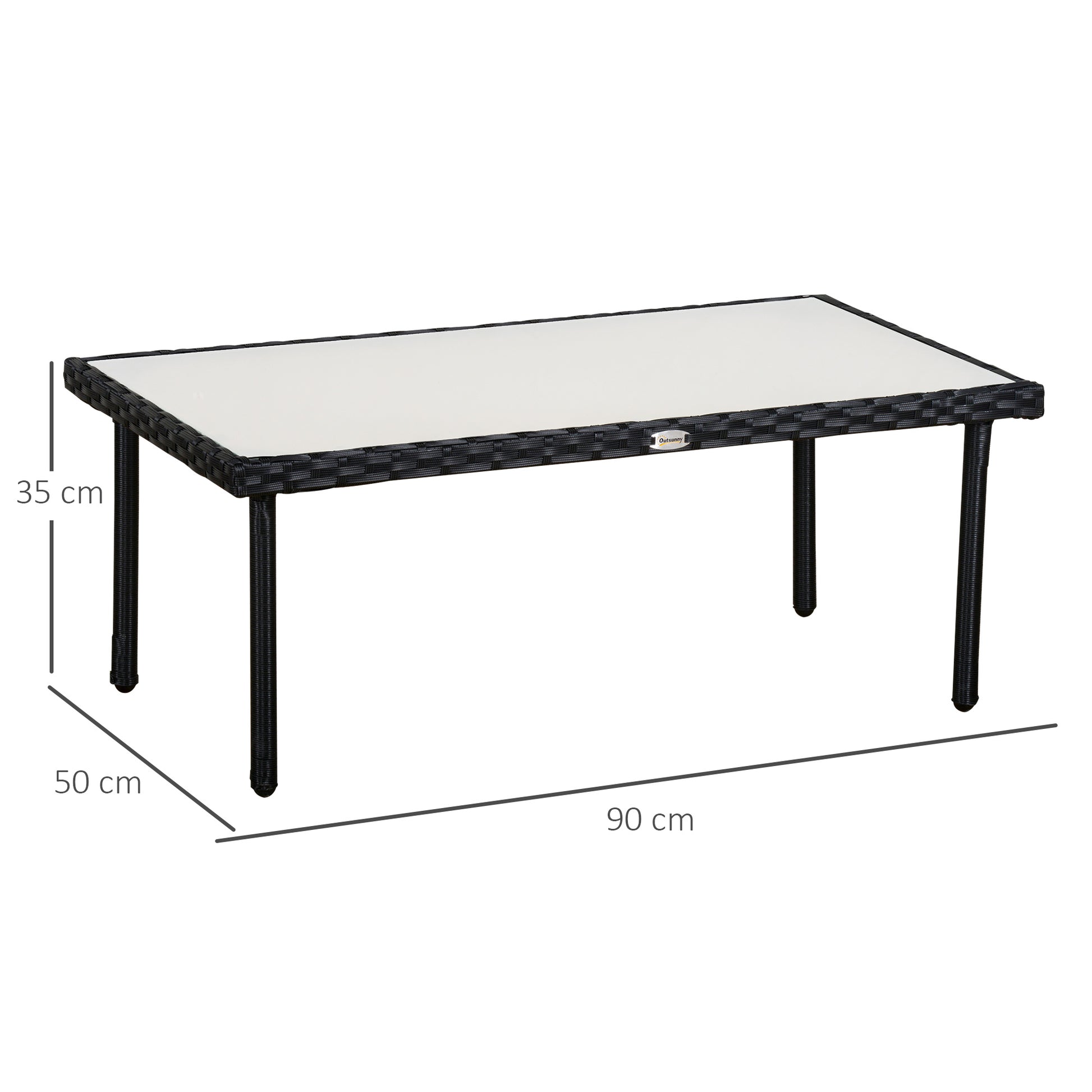 Garden Coffee Table 5mm Tempered Glass Top Synthetic Resin Wicker Imitation Rattan Black