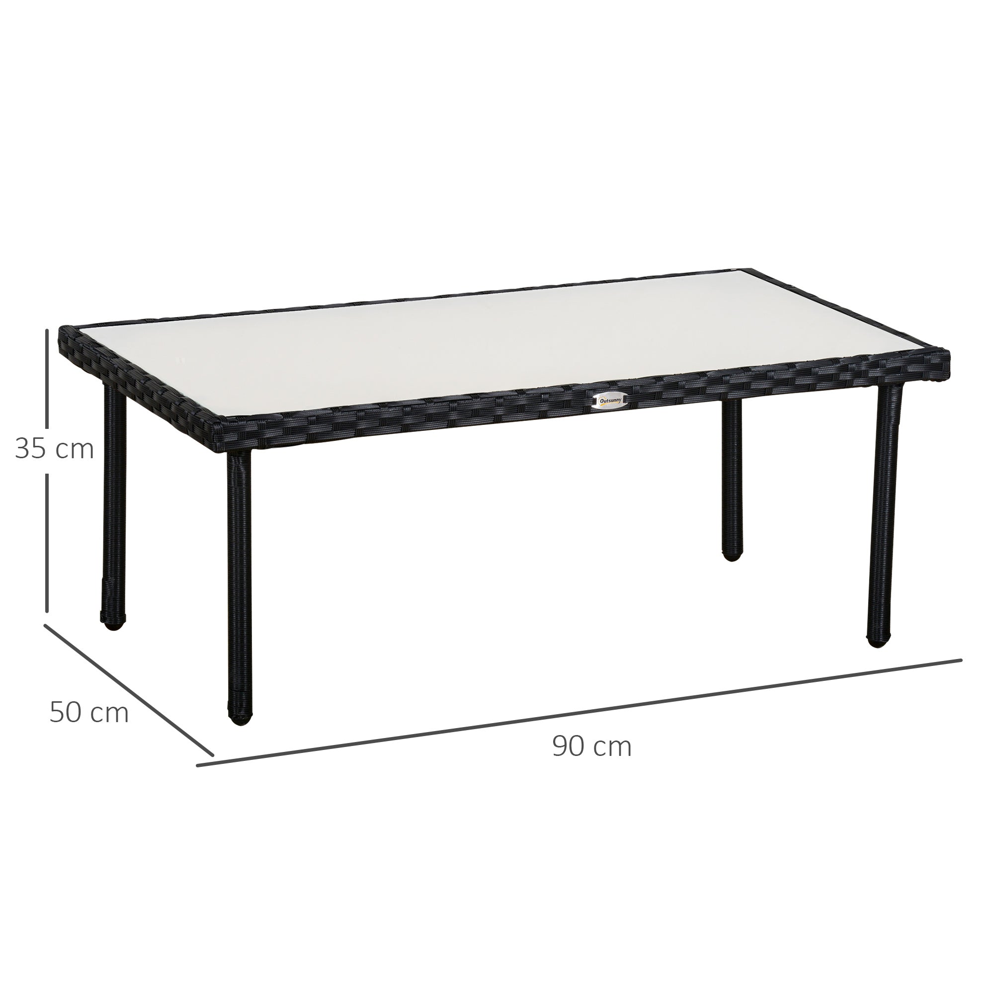 Garden Coffee Table 5mm Tempered Glass Top Synthetic Resin Wicker Imitation Rattan Black