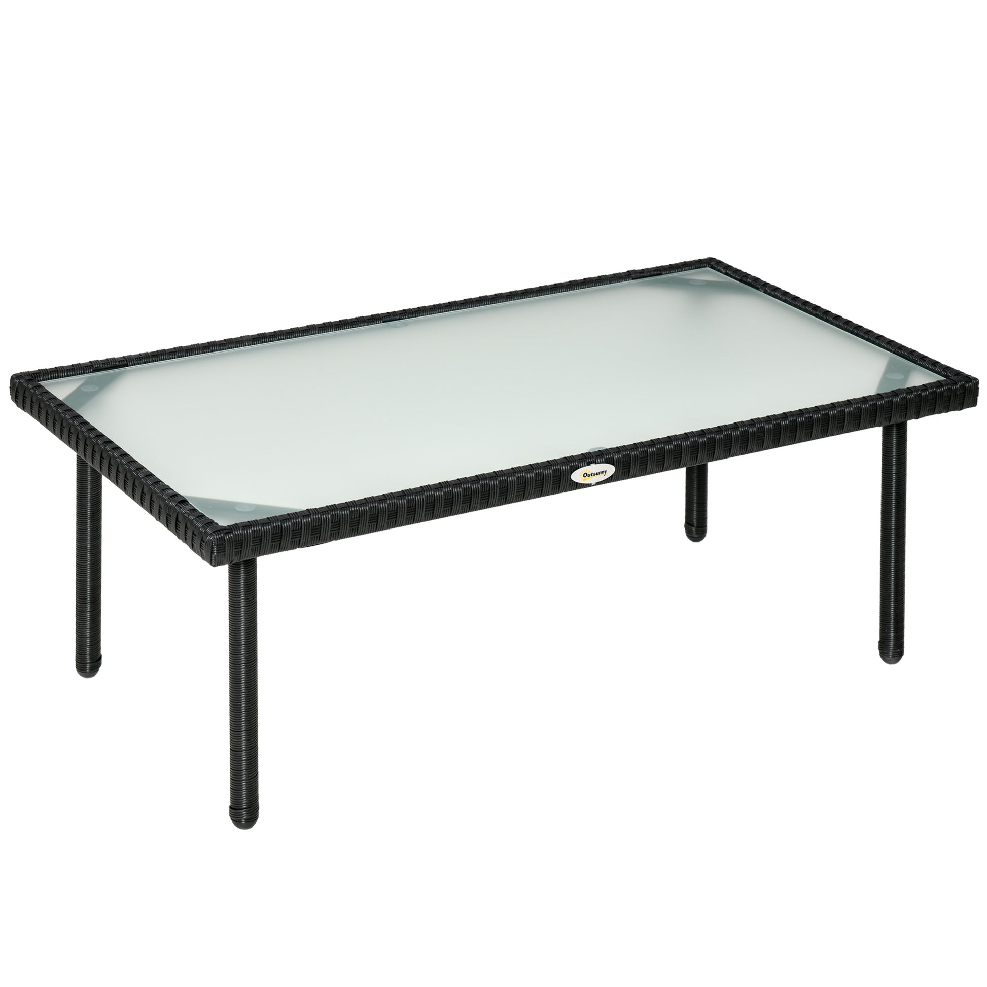 Garden Coffee Table 5mm Tempered Glass Top Synthetic Resin Wicker Imitation Rattan Black