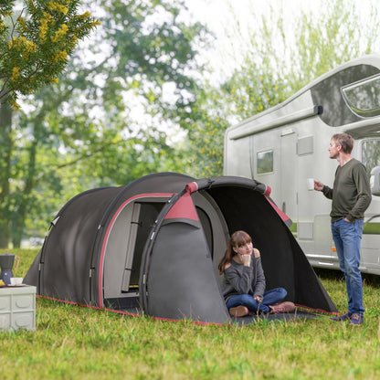 Camping Tent for 2-3 People Sturdy Waterproof Family Tent with Two Sleeping Cabins Vestibule with Standing Height, Dome Tent with 2000mm Water Column Tunnel Tent for Camping Travel, Dark Gray