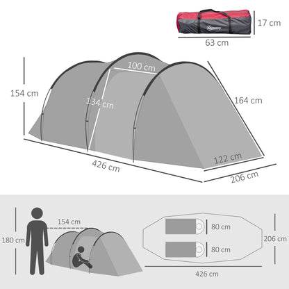 Camping Tent for 2-3 People Sturdy Waterproof Family Tent with Two Sleeping Cabins Vestibule with Standing Height, Dome Tent with 2000mm Water Column Tunnel Tent for Camping Travel, Dark Gray