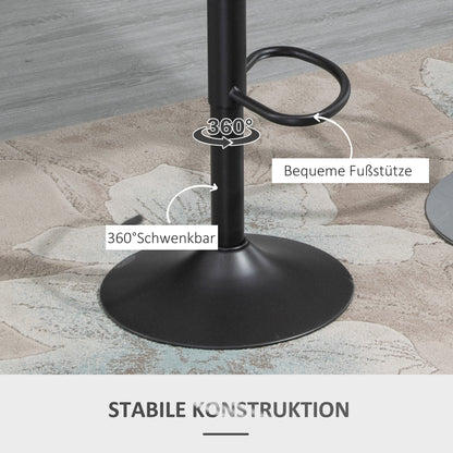 Bar Stool Set of 2, Upholstered Bar Chair with Metal Frame, Backrest, Adjustable Height Kitchen Chairs with Footrest, 360° Swivel, Counter Height Stools for Kitchen, Living Room, Dining Room, Faux Leather, Gray