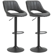Bar Stool Set of 2, Upholstered Bar Chair with Metal Frame, Backrest, Adjustable Height Kitchen Chairs with Footrest, 360° Swivel, Counter Height Stools for Kitchen, Living Room, Dining Room, Faux Leather, Gray