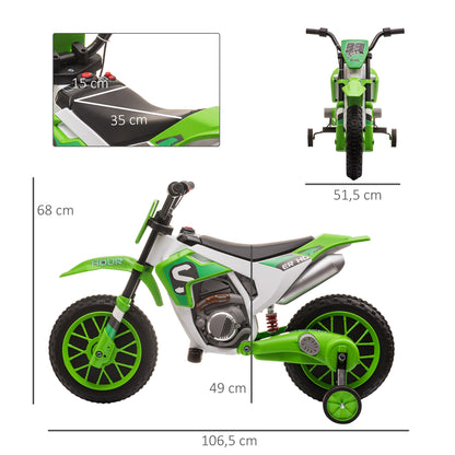 Kids Electric Motorbike Child Motorcycle 12V Kids Vehicle Electric Vehicle with 2 Removable Training Wheels for Kids 3 Years and Up Metal Green+White 106.5 x 51.5 x 68 cm