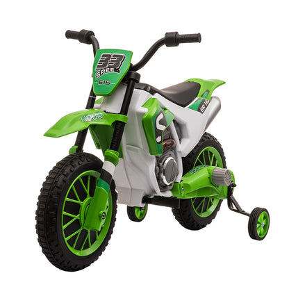 Kids Electric Motorbike Child Motorcycle 12V Kids Vehicle Electric Vehicle with 2 Removable Training Wheels for Kids 3 Years and Up Metal Green+White 106.5 x 51.5 x 68 cm