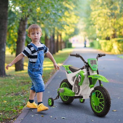 Kids Electric Motorbike Child Motorcycle 12V Kids Vehicle Electric Vehicle with 2 Removable Training Wheels for Kids 3 Years and Up Metal Green+White 106.5 x 51.5 x 68 cm