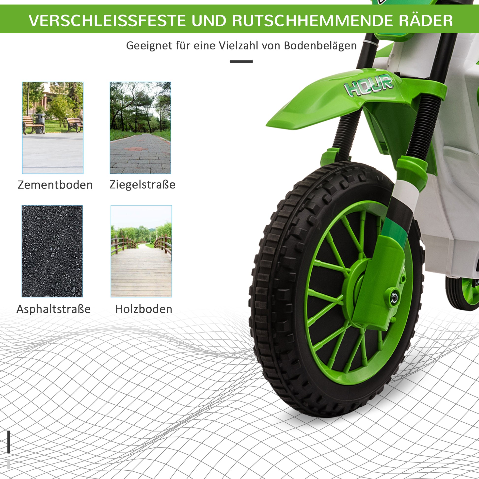 Kids Electric Motorbike Child Motorcycle 12V Kids Vehicle Electric Vehicle with 2 Removable Training Wheels for Kids 3 Years and Up Metal Green+White 106.5 x 51.5 x 68 cm
