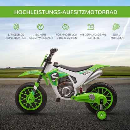 Kids Electric Motorbike Child Motorcycle 12V Kids Vehicle Electric Vehicle with 2 Removable Training Wheels for Kids 3 Years and Up Metal Green+White 106.5 x 51.5 x 68 cm