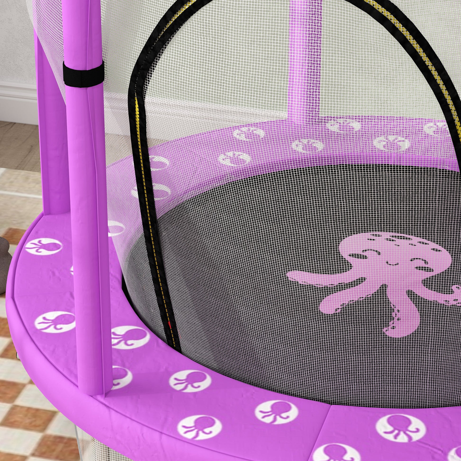 Kids Trampoline Ø140cm Outdoor Trampoline for Kids with Safety Net Zipper Bungee Edge Cover, Garden Trampoline with Cloud Pattern, for Indoor and Outdoor