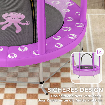 Kids Trampoline Ø140cm Outdoor Trampoline for Kids with Safety Net Zipper Bungee Edge Cover, Garden Trampoline with Cloud Pattern, for Indoor and Outdoor