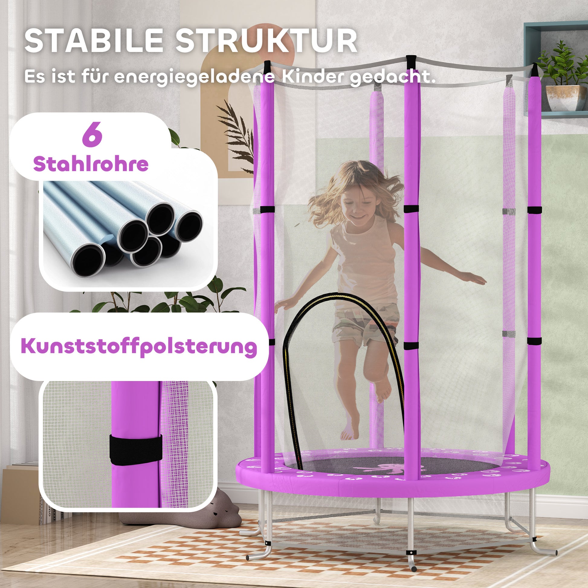 Kids Trampoline Ø140cm Outdoor Trampoline for Kids with Safety Net Zipper Bungee Edge Cover, Garden Trampoline with Cloud Pattern, for Indoor and Outdoor