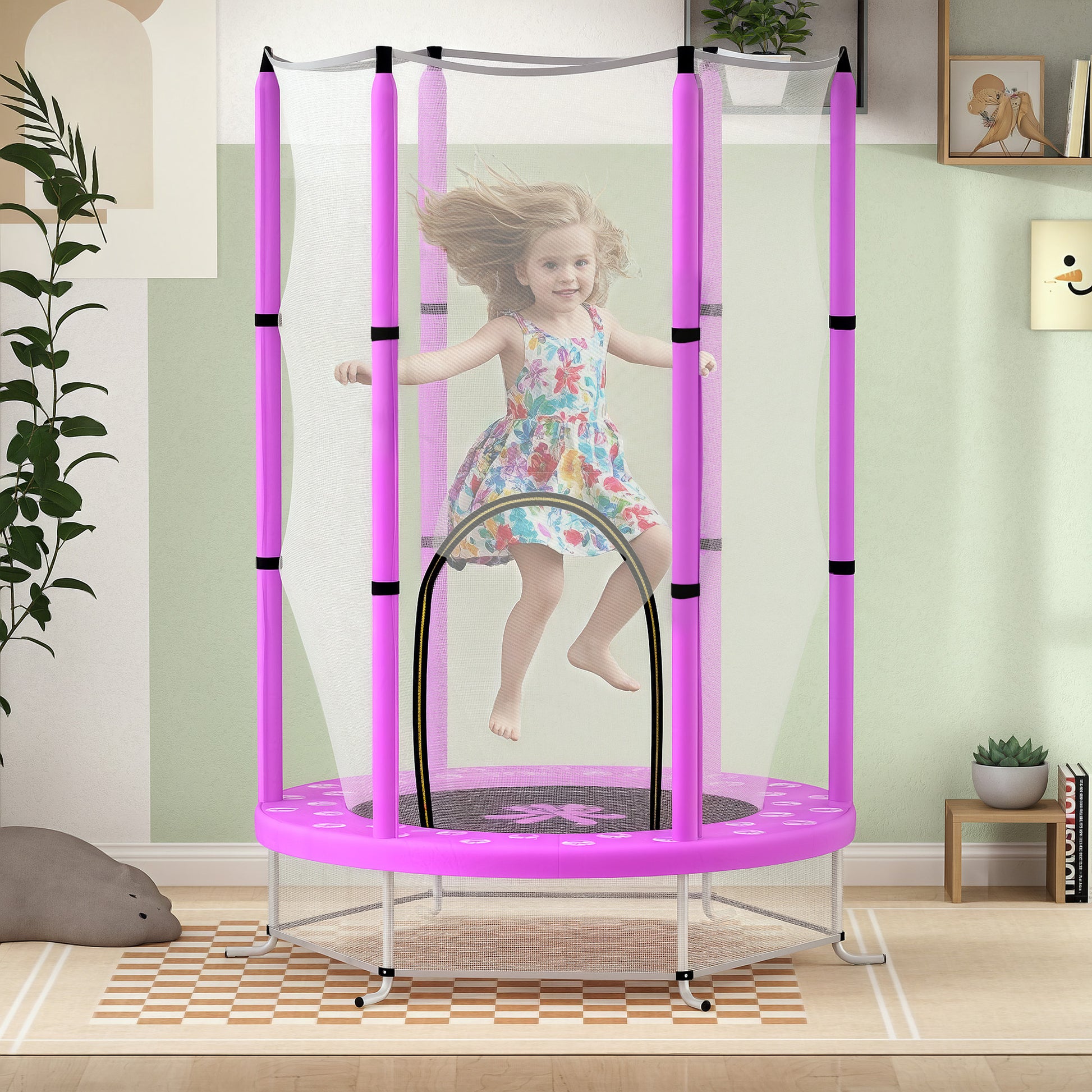 Kids Trampoline Ø140cm Outdoor Trampoline for Kids with Safety Net Zipper Bungee Edge Cover, Garden Trampoline with Cloud Pattern, for Indoor and Outdoor