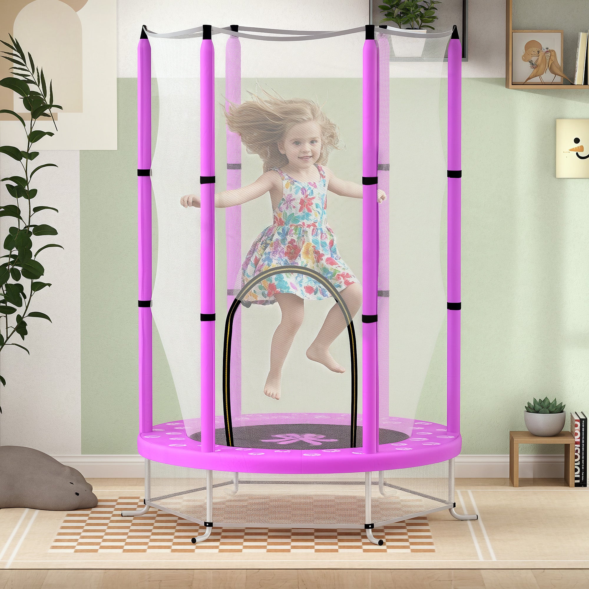 Kids Trampoline Ø140cm Outdoor Trampoline for Kids with Safety Net Zipper Bungee Edge Cover, Garden Trampoline with Cloud Pattern, for Indoor and Outdoor