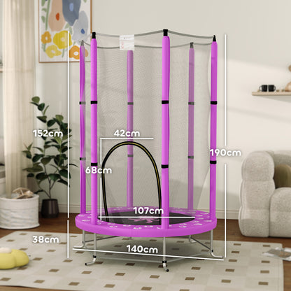 Kids Trampoline Ø140cm Outdoor Trampoline for Kids with Safety Net Zipper Bungee Edge Cover, Garden Trampoline with Cloud Pattern, for Indoor and Outdoor