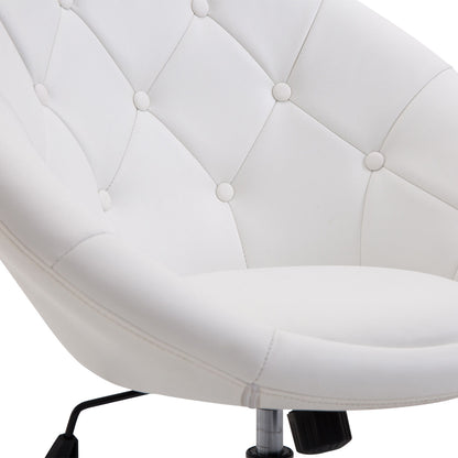 Work Stool Swivel Chair Office Chair chrome-plated adjustable in height, Faux Leather + Steel, Black/White, 71x59x78-90cm (White)