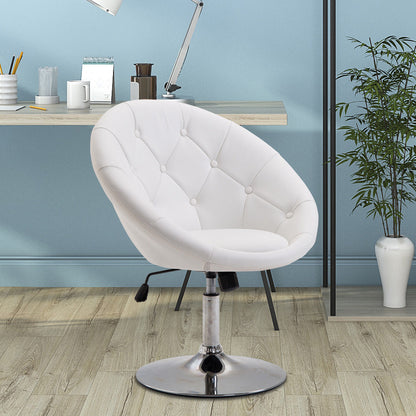 Work Stool Swivel Chair Office Chair chrome-plated adjustable in height, Faux Leather + Steel, Black/White, 71x59x78-90cm (White)