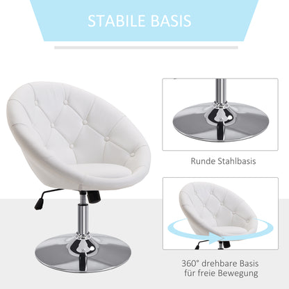 Work Stool Swivel Chair Office Chair chrome-plated adjustable in height, Faux Leather + Steel, Black/White, 71x59x78-90cm (White)