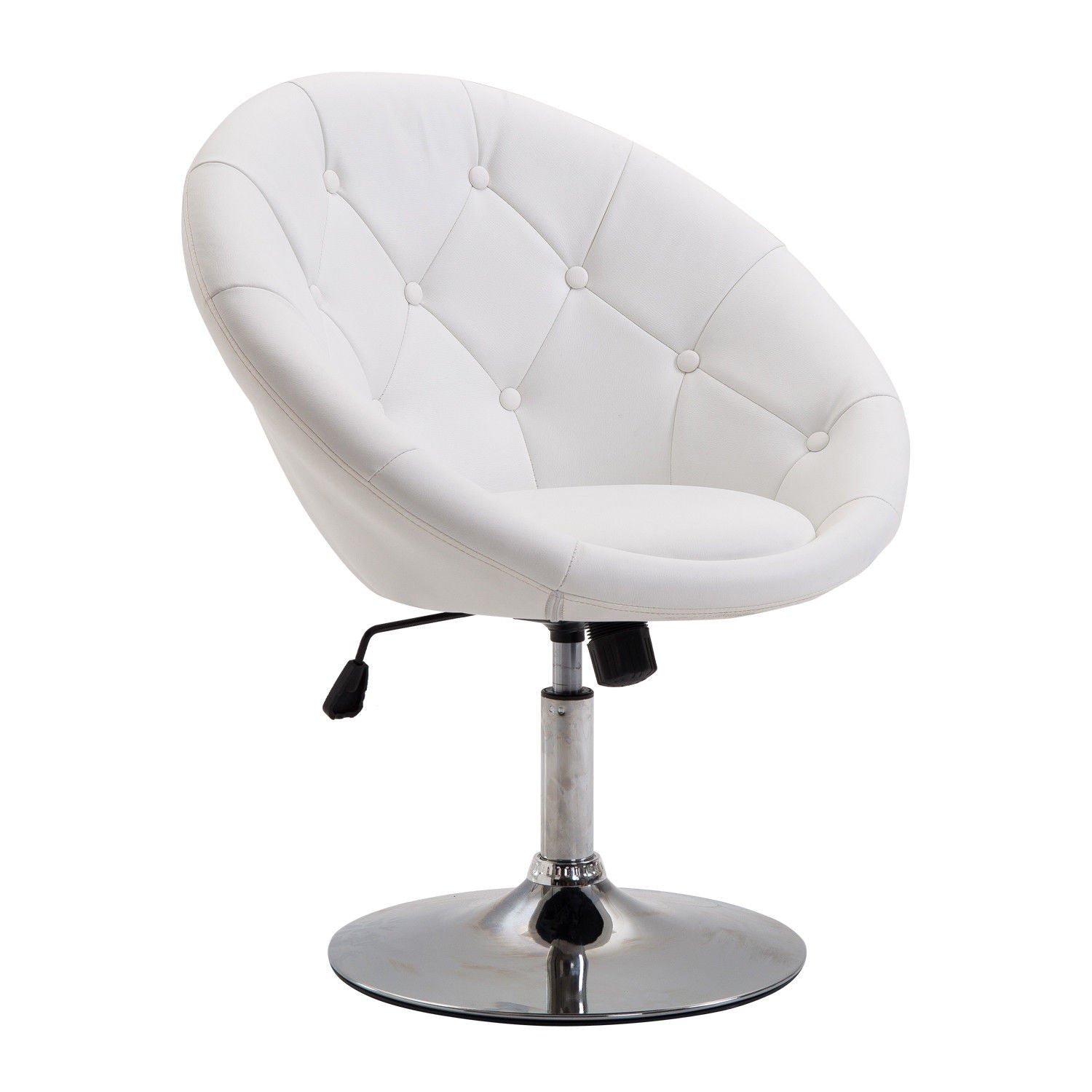 Work Stool Swivel Chair Office Chair chrome-plated adjustable in height, Faux Leather + Steel, Black/White, 71x59x78-90cm (White)