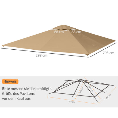 Pavilion Canopy for Garden Pavilion approx. 3 x 3 m, water-repellent, replacement canopy, pavilion cover, sun protection, 8 water drainage holes, Polyester, Beige