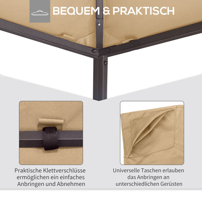 Pavilion Canopy for Garden Pavilion approx. 3 x 3 m, water-repellent, replacement canopy, pavilion cover, sun protection, 8 water drainage holes, Polyester, Beige