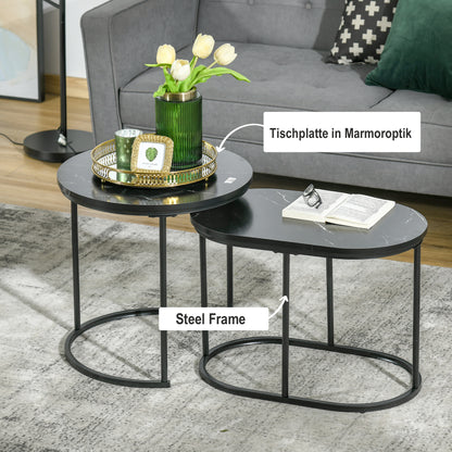 Coffee Table 2-Piece Set Stackable Side Table with Steel Frame, Living Room Table Coffee Table for Living Room Bedroom Black