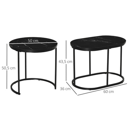 Coffee Table 2-Piece Set Stackable Side Table with Steel Frame, Living Room Table Coffee Table for Living Room Bedroom Black