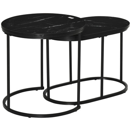 Coffee Table 2-Piece Set Stackable Side Table with Steel Frame, Living Room Table Coffee Table for Living Room Bedroom Black